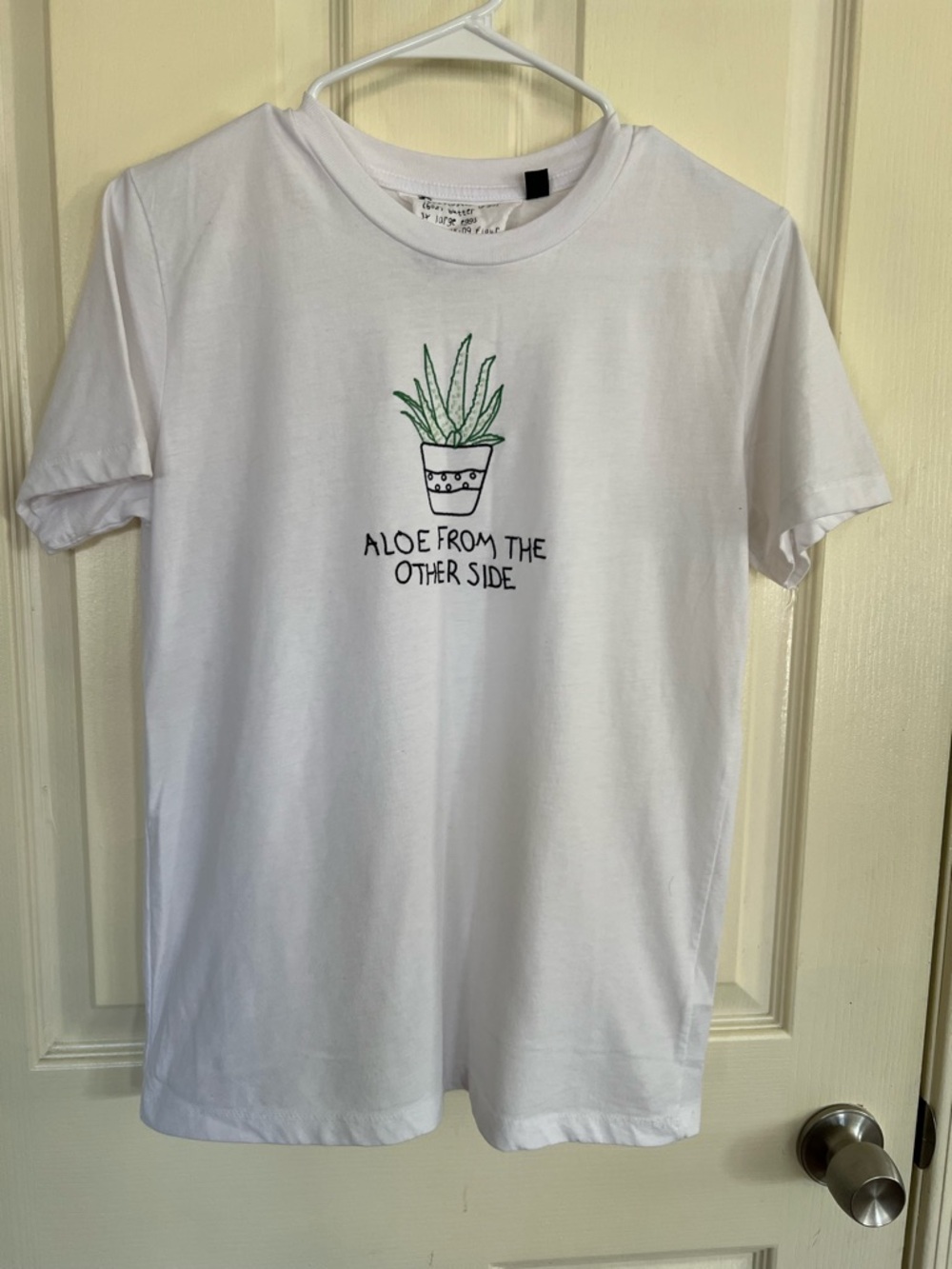 Topshop White Graphic Tee “Aloe From the Other Side” Plant T-Shirt Size US 6